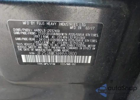 2017 Subaru Forester 2.5I Touring z USA, uszkodzony, nr VIN JF2SJAWC6HH553800